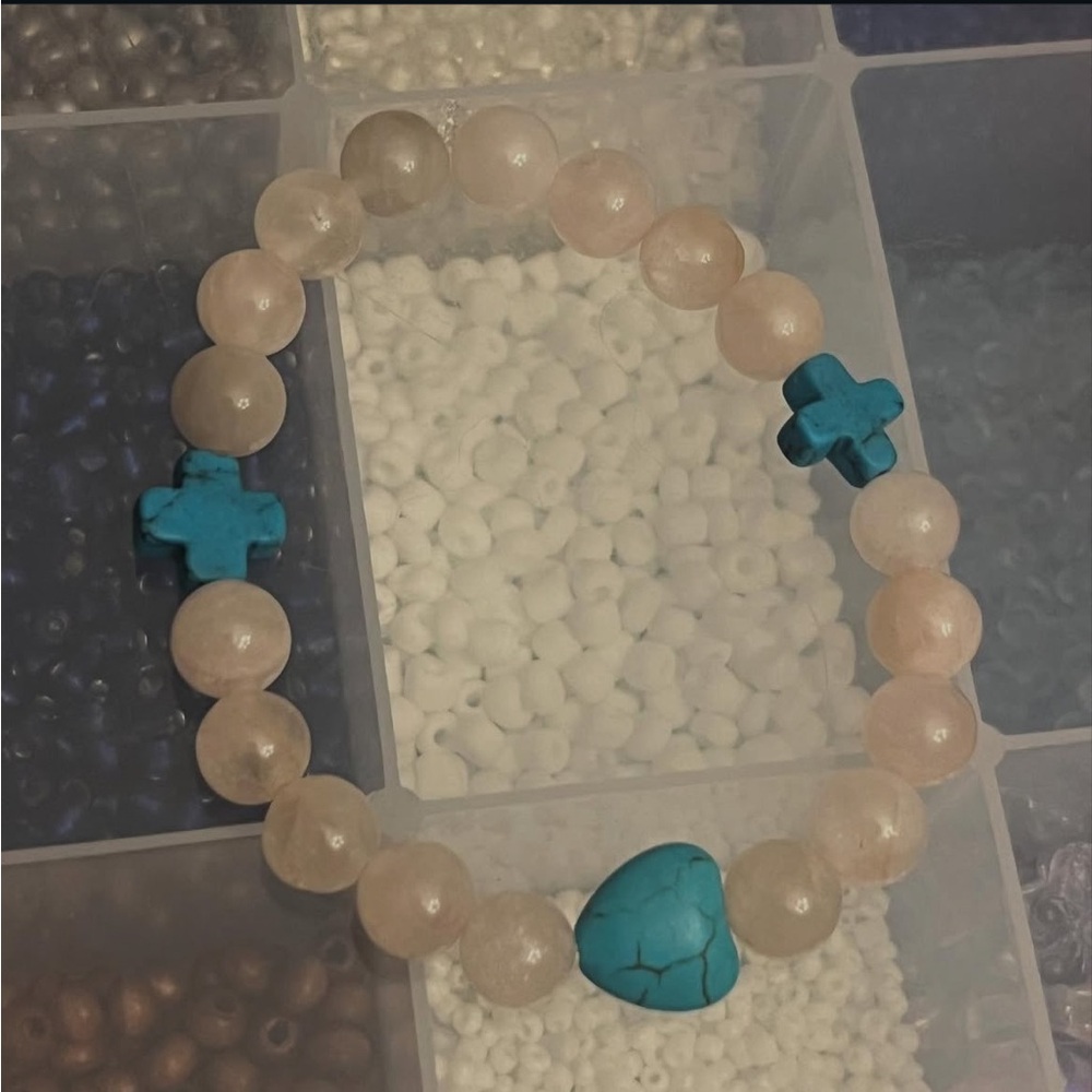 Pink and Turquoise Beaded Bracelet